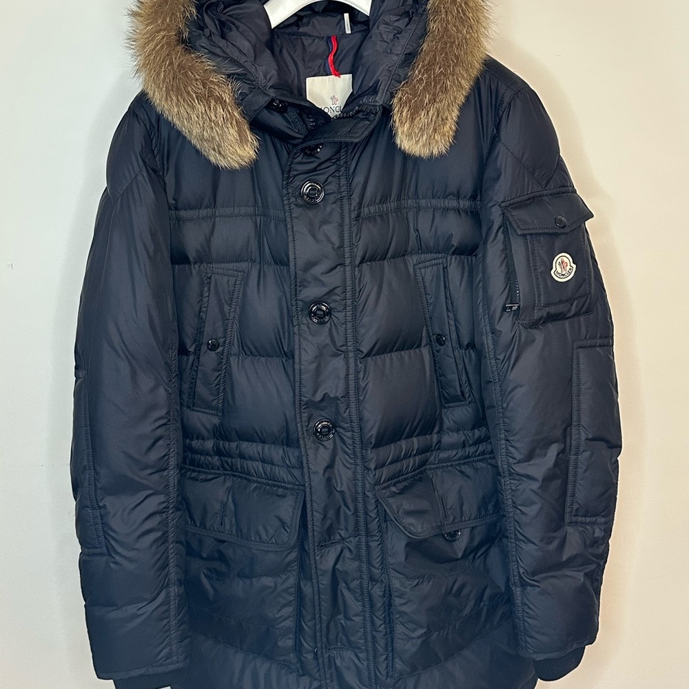 Moncler Black Puffer Jacket with Fur Hood